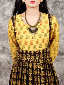 Yellow Black Maroon Bagh Printed Cotton Long Tier Dress  - D135F1701
