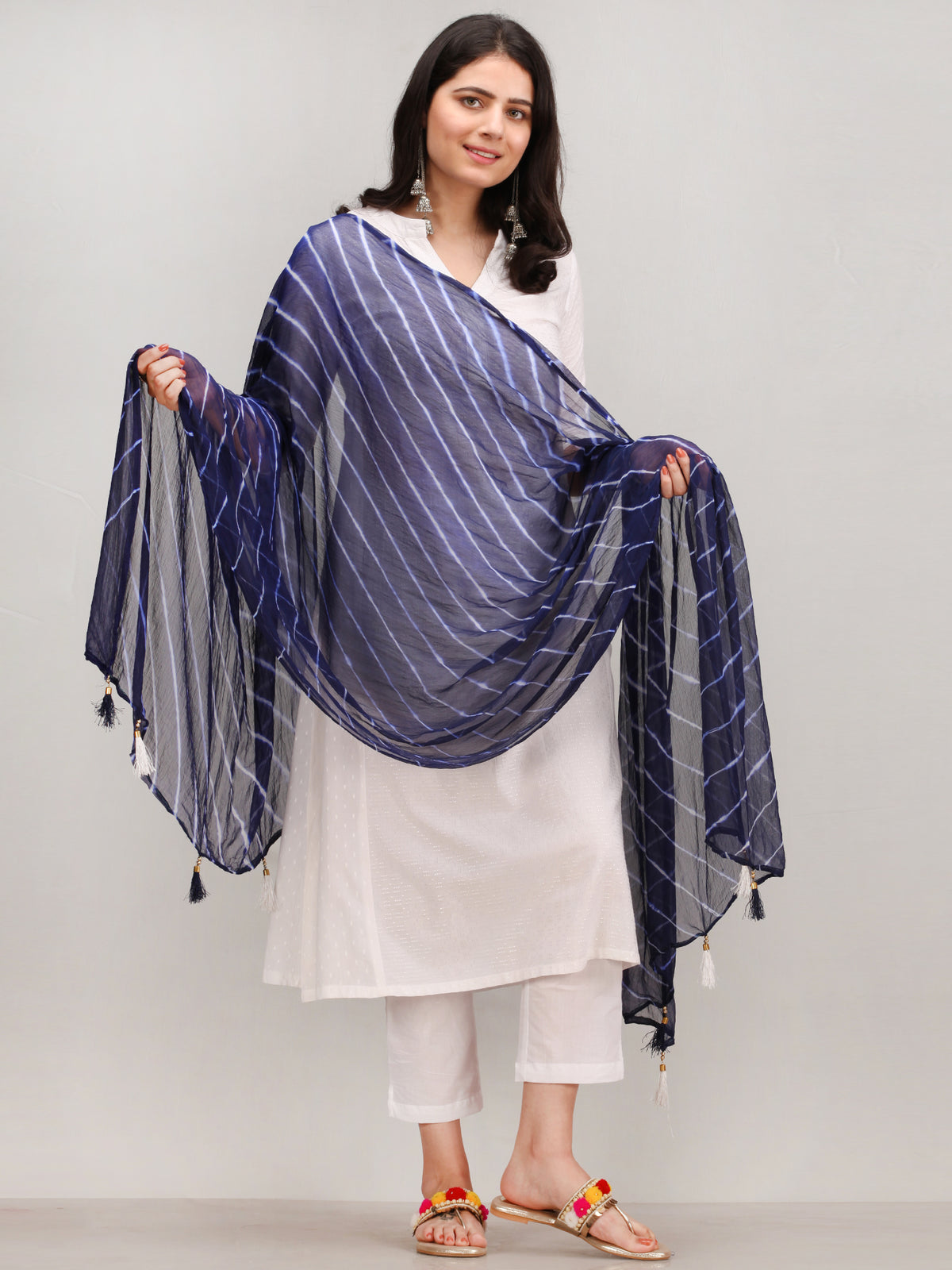 Noor Bareen - Self Emboss Work ALine Kurta Pant Set With Leheriya Dupatta - KS39AXXD9