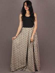 Hand Block Printed Wrap Around Skirt In Ivory Brown - S4010010
