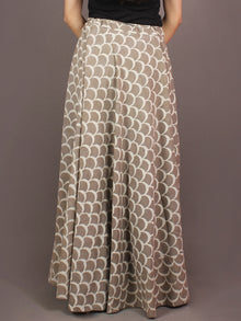 Hand Block Printed Wrap Around Skirt In Ivory Brown - S4010010