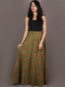Hand Block Printed Wrap Around Skirt In Asparagus Green Multi Colour - S4010011