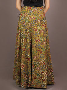 Hand Block Printed Wrap Around Skirt In Asparagus Green Multi Colour - S4010011