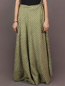 Hand Block Printed Wrap Around Skirt In Green White - S401006