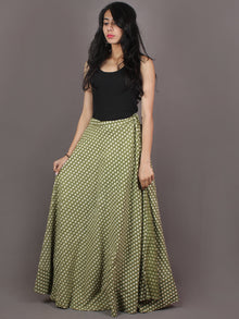 Hand Block Printed Wrap Around Skirt In Green White - S401006