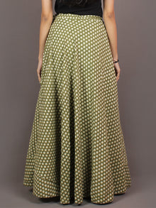 Hand Block Printed Wrap Around Skirt In Green White - S401006