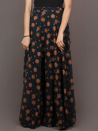 Hand Block Printed Wrap Around Skirt In Black Indigo - S401007