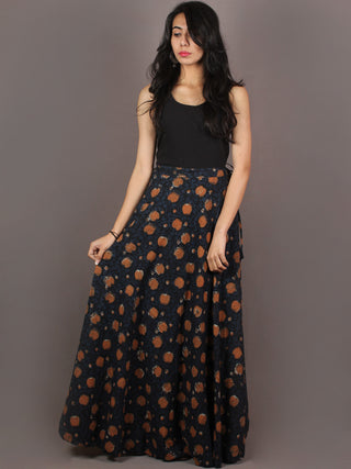 Hand Block Printed Wrap Around Skirt In Black Indigo - S401007