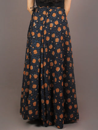 Hand Block Printed Wrap Around Skirt In Black Indigo - S401007