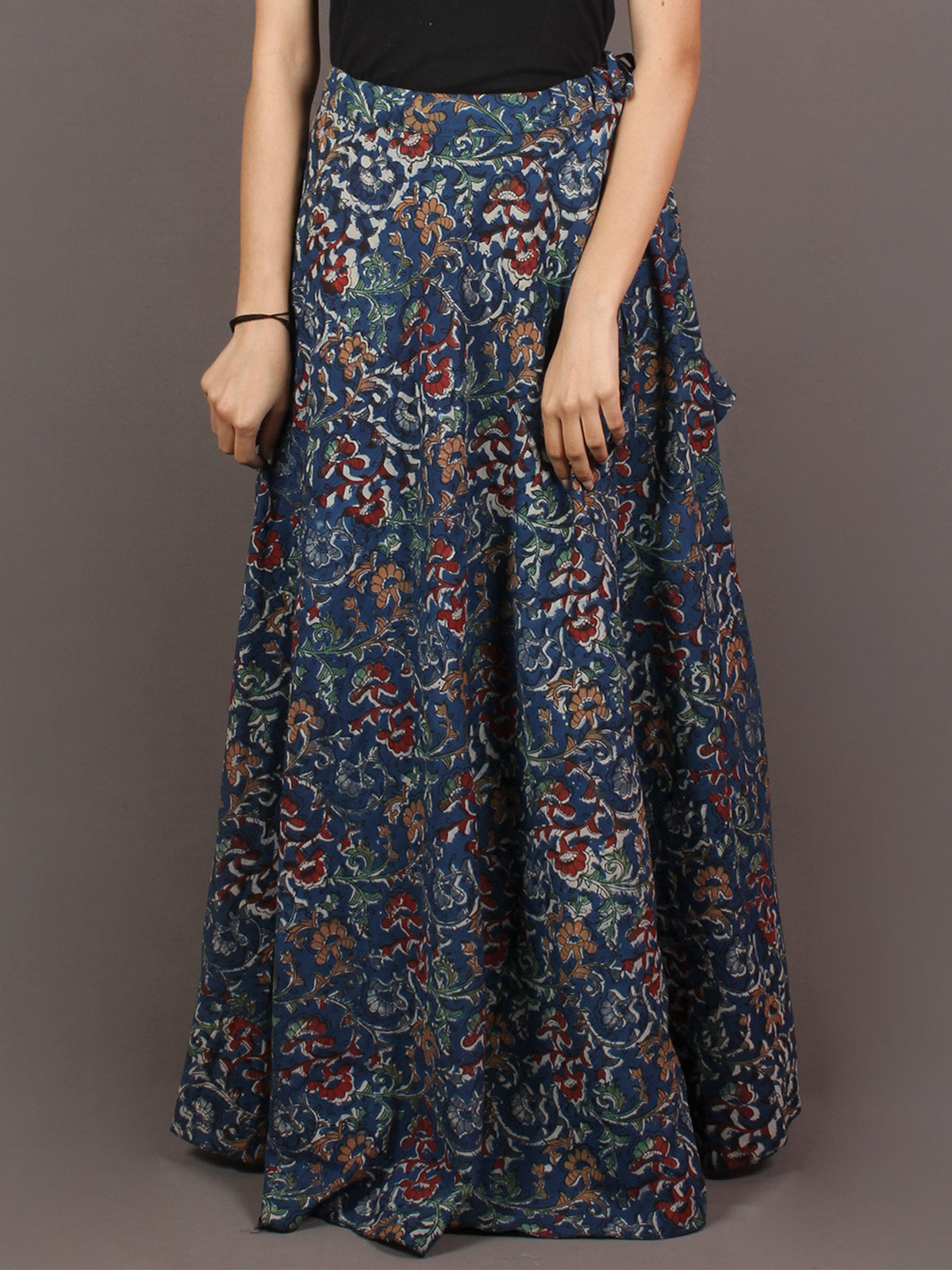 Hand Block Printed Wrap Around Skirt In Blue Multi Colour - S401008