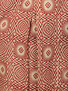 Maroon Beige Hand Block Printed Semi Elasticated Waist Pleated Cotton Palazzo - P1117086