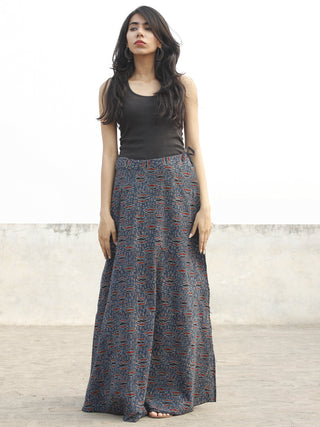 Indigo Red Black Ajrakh Hand Block Printed Wrap Around Skirt  - S40FBP41
