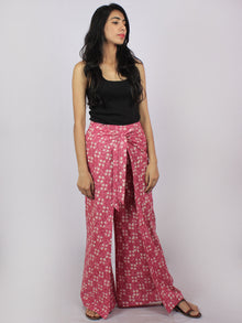 Pink Ivory Hand Block Printed Free Size Tie Up Wrap Around Trousers - T0317041