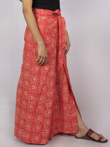 Blush Red Ivory Hand Block Printed Free Size Tie Up Wrap Around Trousers - T0317042