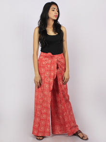 Blush Red Ivory Hand Block Printed Free Size Tie Up Wrap Around Trousers - T0317042