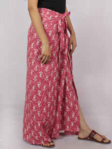 Pink Ivory Hand Block Dabu Printed Free Size Tie Up Wrap Around Trousers - T0317044