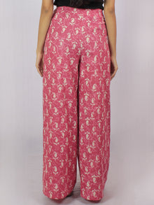 Pink Ivory Hand Block Dabu Printed Free Size Tie Up Wrap Around Trousers - T0317044