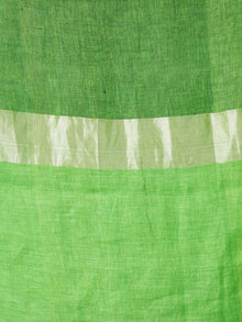 Green Black Silver Handwoven Checked Linen Saree With Zari - S031703572