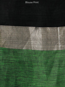 Green Black Silver Handwoven Checked Linen Saree With Zari - S031703572