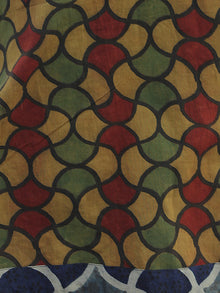 Olive Rust Green Indigo Ajrakh Block Printed Kurta With Stand Collar And Side Slits  - K17F633