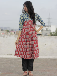 Indigo Red Ivory Black Ajrakh Block Printed Kurta With Pin Tucks  - K25F642