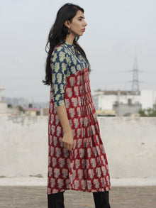 Indigo Red Ivory Black Ajrakh Block Printed Kurta With Pin Tucks  - K25F642