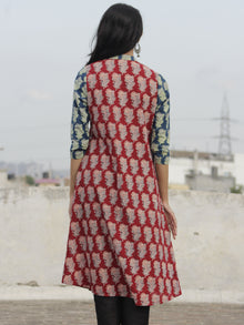 Indigo Red Ivory Black Ajrakh Block Printed Kurta With Pin Tucks  - K25F642