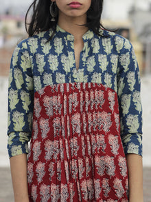 Indigo Red Ivory Black Ajrakh Block Printed Kurta With Pin Tucks  - K25F642