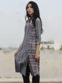 Indigo Red Pink Ivory Ajrakh Block Printed Angrakha Kurta  - K26F847