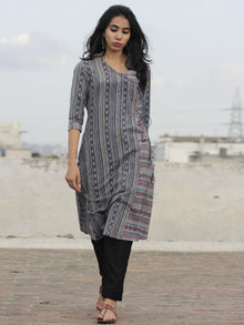 Indigo Red Pink Ivory Ajrakh Block Printed Angrakha Kurta  - K26F847