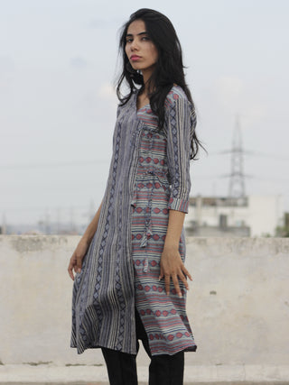 Indigo Red Pink Ivory Ajrakh Block Printed Angrakha Kurta  - K26F847