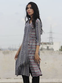 Indigo Red Pink Ivory Ajrakh Block Printed Angrakha Kurta  - K26F847