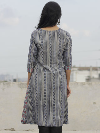 Indigo Red Pink Ivory Ajrakh Block Printed Angrakha Kurta  - K26F847