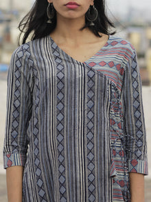 Indigo Red Pink Ivory Ajrakh Block Printed Angrakha Kurta  - K26F847