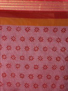 Brown Red Chanderi  Hand Block Printed Saree With Zari Border - S0317222