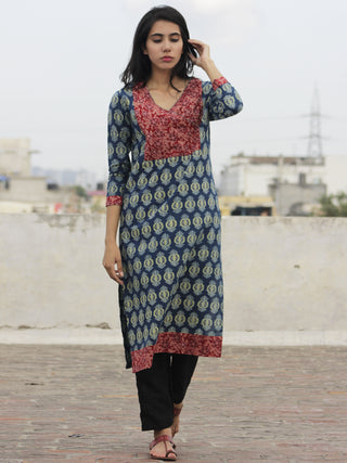 Indigo Red Ivory Ajrakh Block Printed Angrakha Kurta  - K27F646