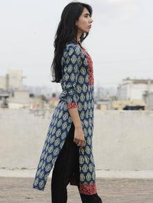 Indigo Red Ivory Ajrakh Block Printed Angrakha Kurta  - K27F646