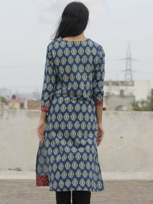Indigo Red Ivory Ajrakh Block Printed Angrakha Kurta  - K27F646