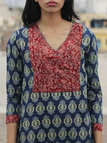 Indigo Red Ivory Ajrakh Block Printed Angrakha Kurta  - K27F646