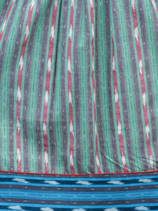 Green Blue Ivory Handwoven Ikat  Sleeveless Dress With Side Pockets-  D68F924
