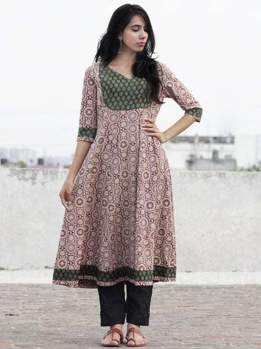 Plum Ivory Green Rust Ajrakh Block Printed Kurta  - K18F622