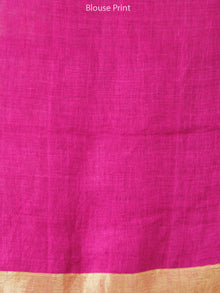 Pink Golden Handwoven Linen Jamdani Saree With Zari Pallu - S031703573