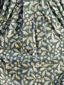 Pine Green Indigo Ivory Hand Block Printed Cotton Midi Dress With Knife Pleats - D101F605