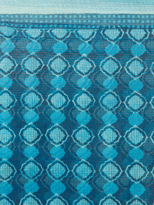 Blue White Hand Block Printed Kota Doria Saree in Natural Colors - S031703559