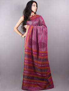 Magenta Black Mono Chanderi  Hand Block Printed Saree with Zari Border - S0317196