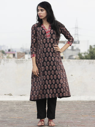 Black Beige Dark Brown Red  Ajrakh Block Printed Kurta  - K19F638
