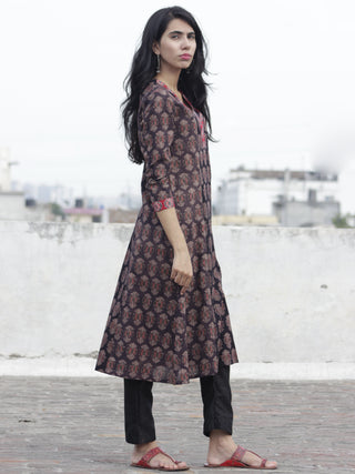 Black Beige Dark Brown Red  Ajrakh Block Printed Kurta  - K19F638
