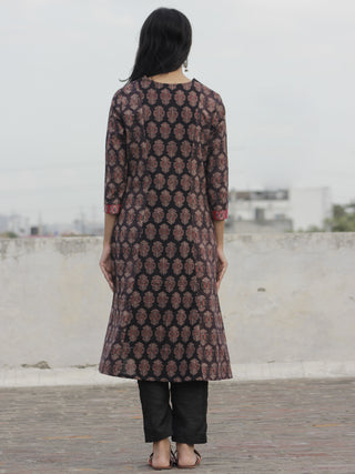 Black Beige Dark Brown Red  Ajrakh Block Printed Kurta  - K19F638