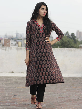 Black Beige Dark Brown Red  Ajrakh Block Printed Kurta  - K19F638