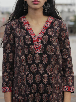Black Beige Dark Brown Red  Ajrakh Block Printed Kurta  - K19F638