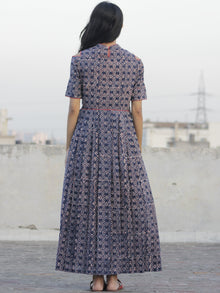 Indigo Ivory Rust Hand Block Cotton Dress With Cold Shoulder And Side Pockets -  D80F906